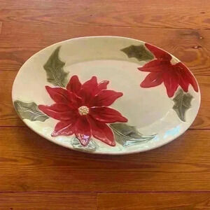 Christmas Poinsettia Oval Serving Tray